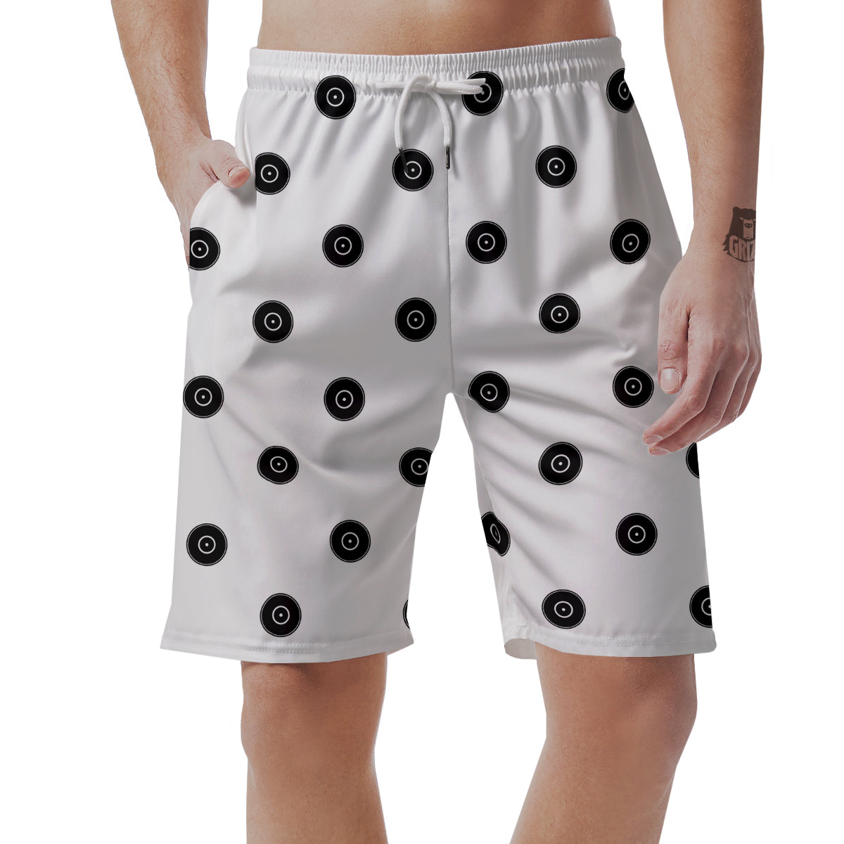 Vinyl White And Black Print Pattern Men's Shorts-grizzshop