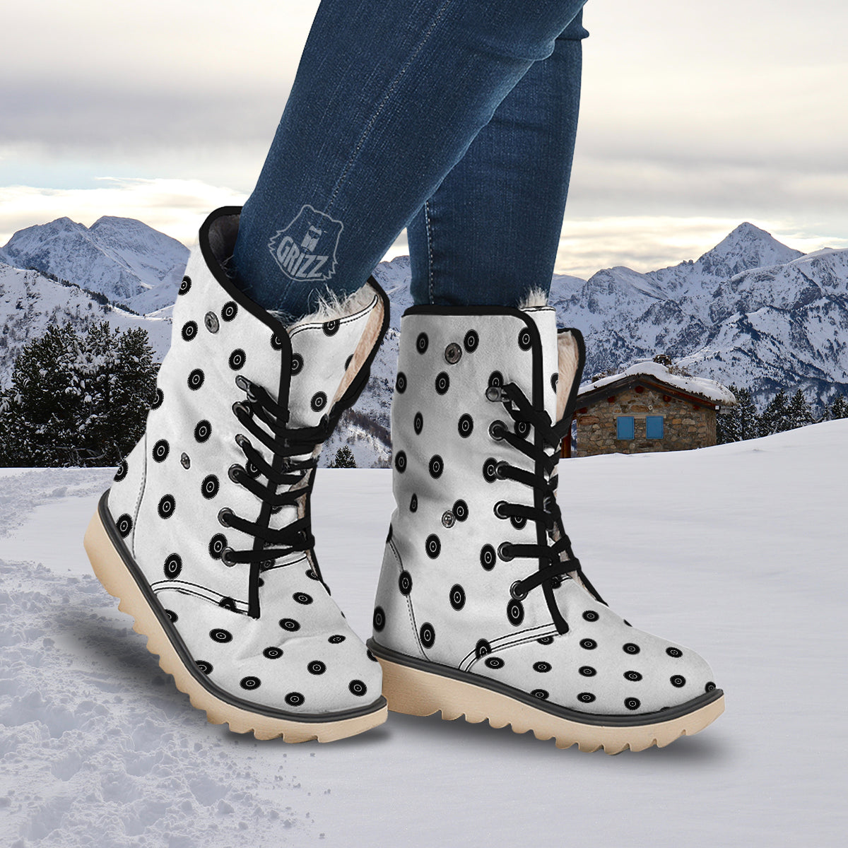 Vinyl White And Black Print Pattern Snow Boots-grizzshop