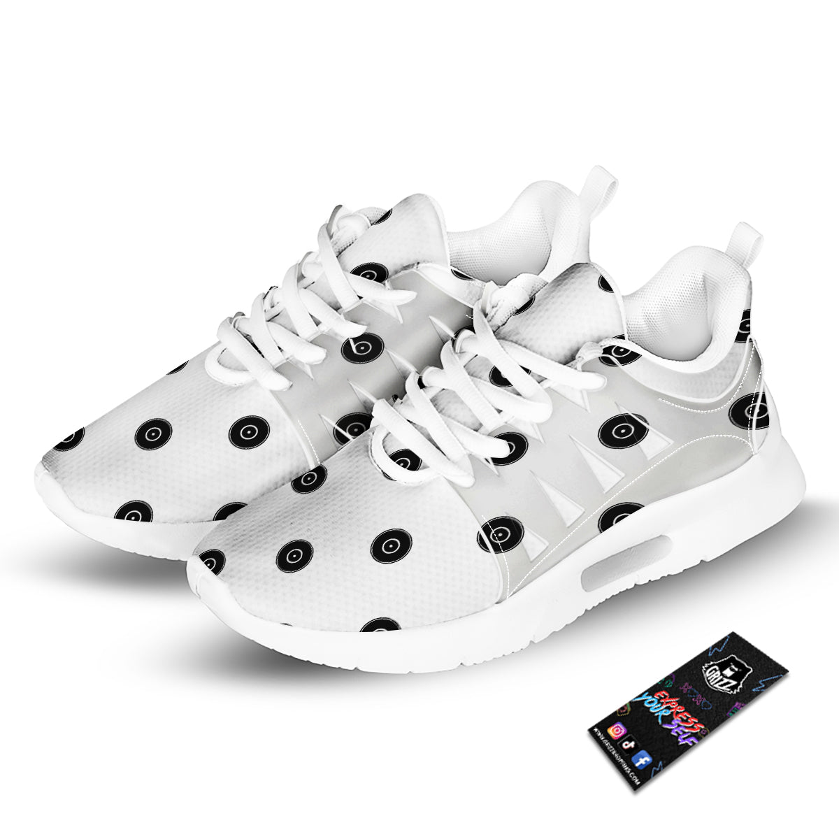 Vinyl White And Black Print Pattern Tennis Shoes-grizzshop