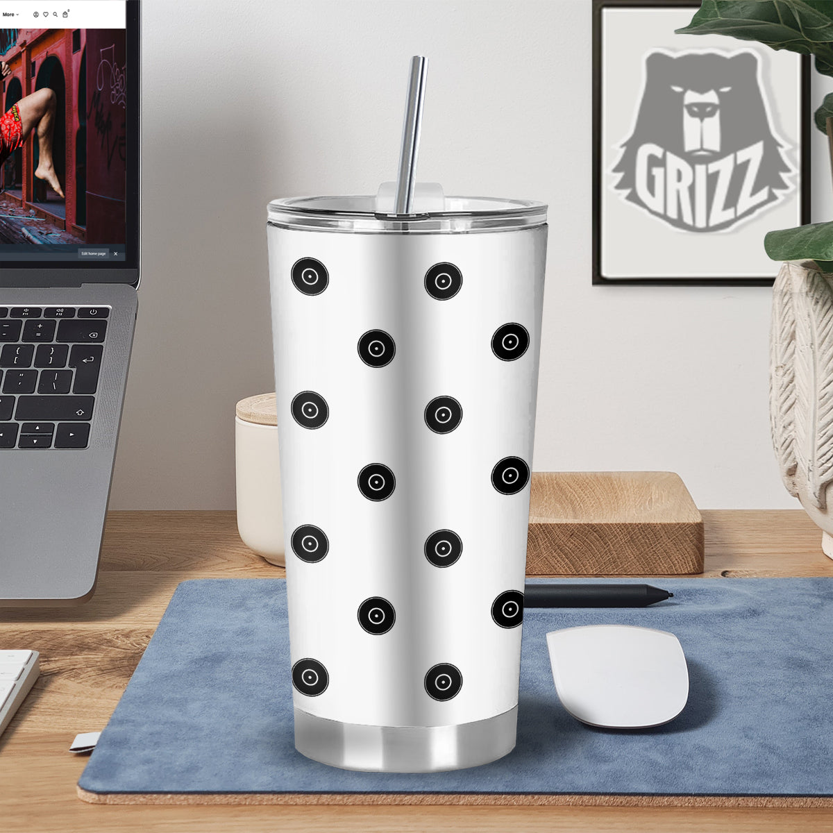 Vinyl White And Black Print Pattern Tumbler-grizzshop