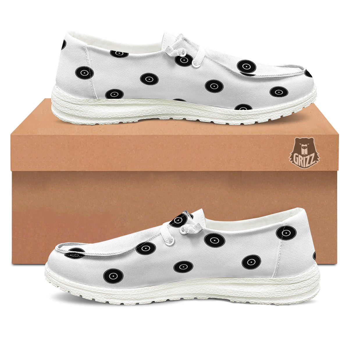 Vinyl White And Black Print Pattern White Loafers-grizzshop
