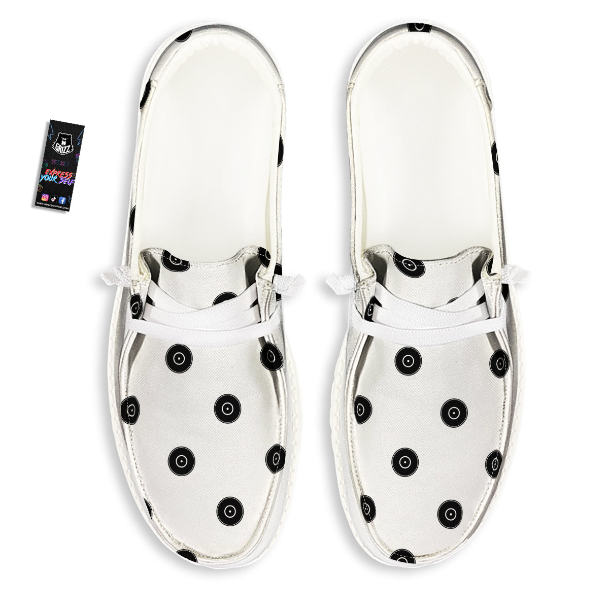 Vinyl White And Black Print Pattern White Loafers-grizzshop