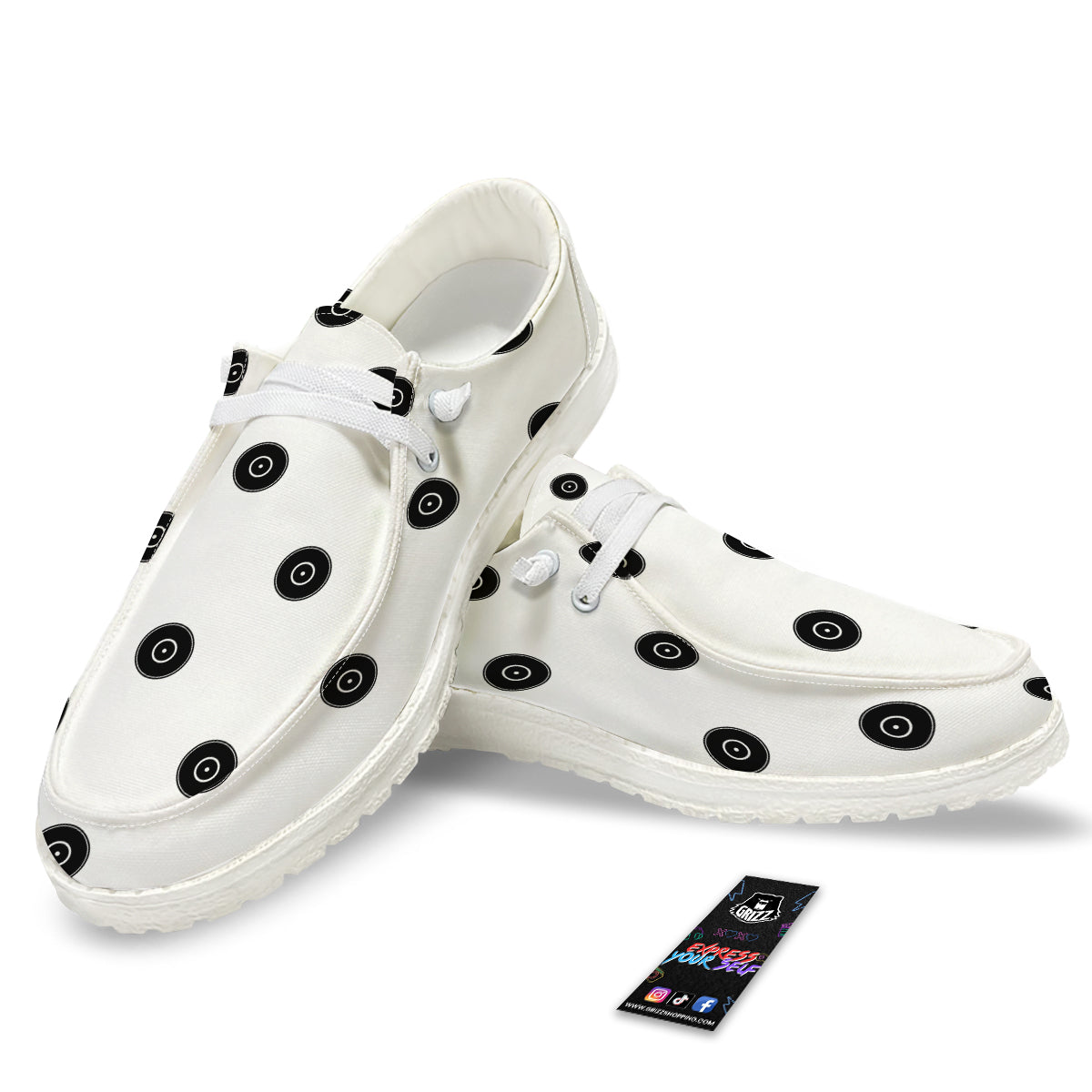Vinyl White And Black Print Pattern White Loafers-grizzshop