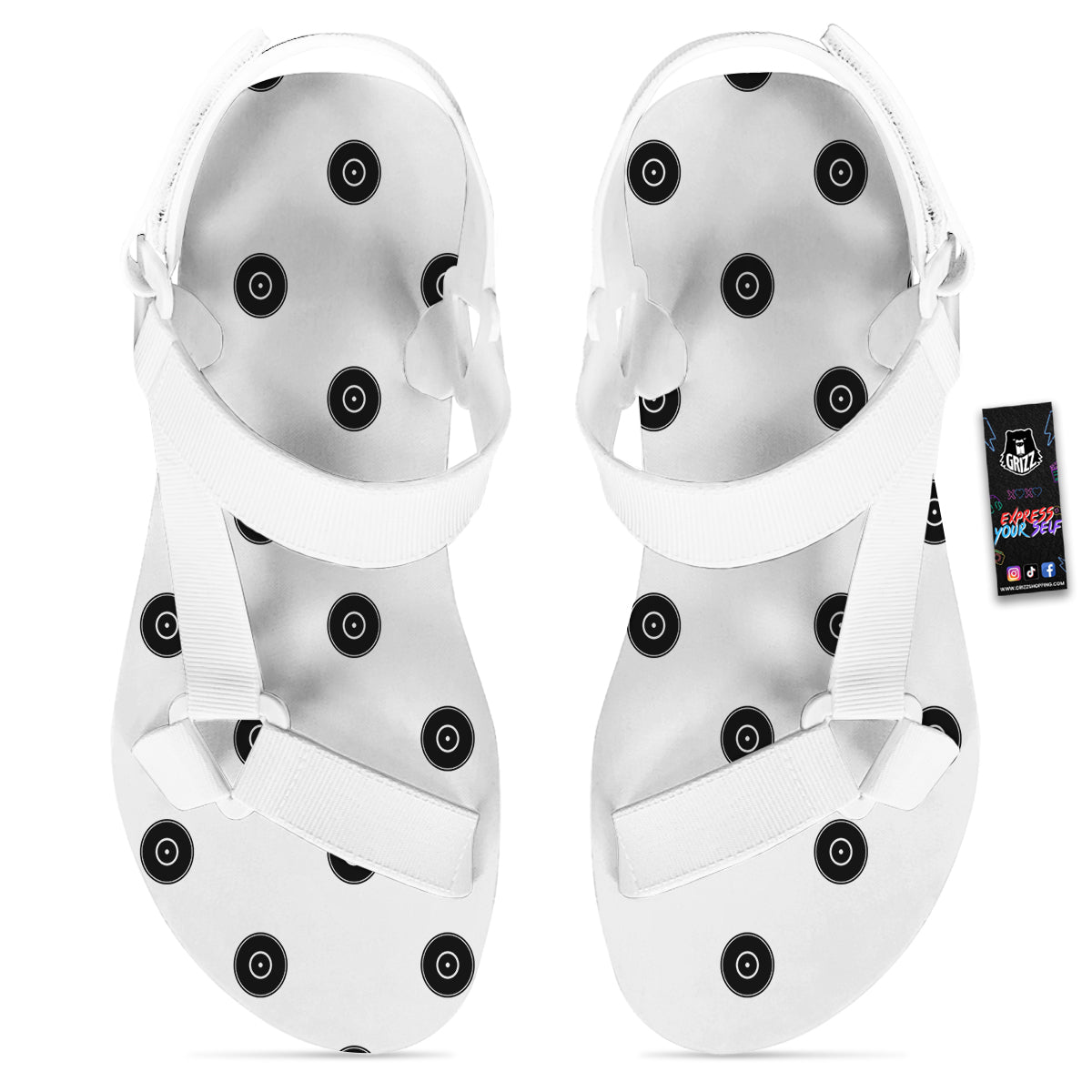 Vinyl White And Black Print Pattern White Open Toe Sandals-grizzshop