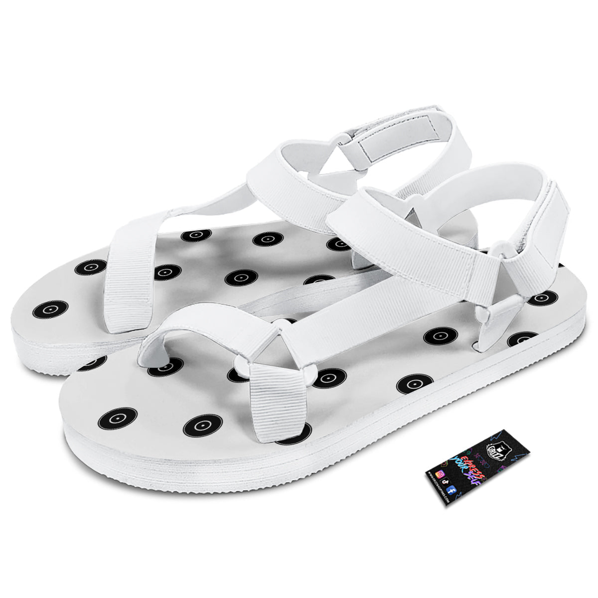 Vinyl White And Black Print Pattern White Open Toe Sandals-grizzshop