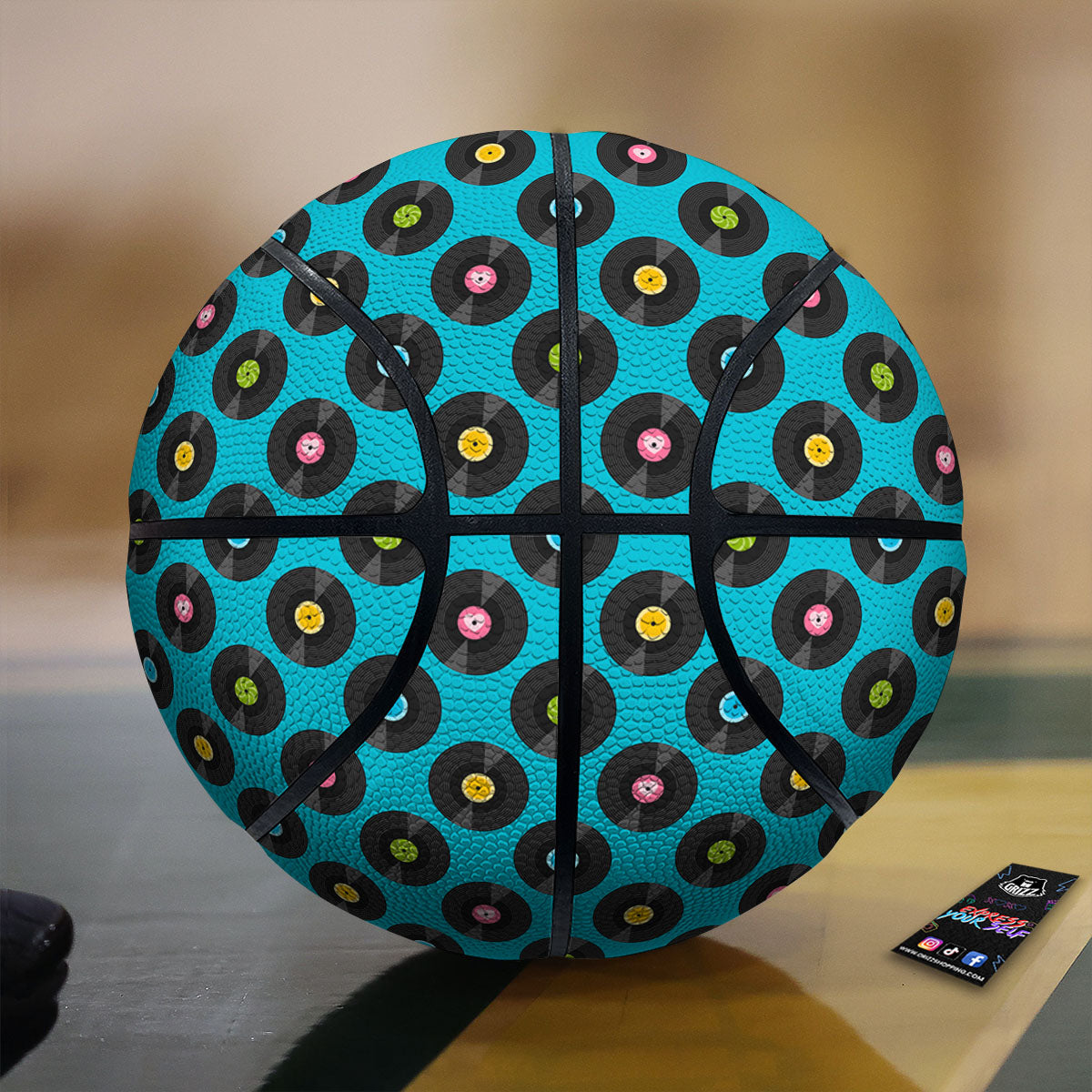Vinyl Record Blue Print Pattern Basketball