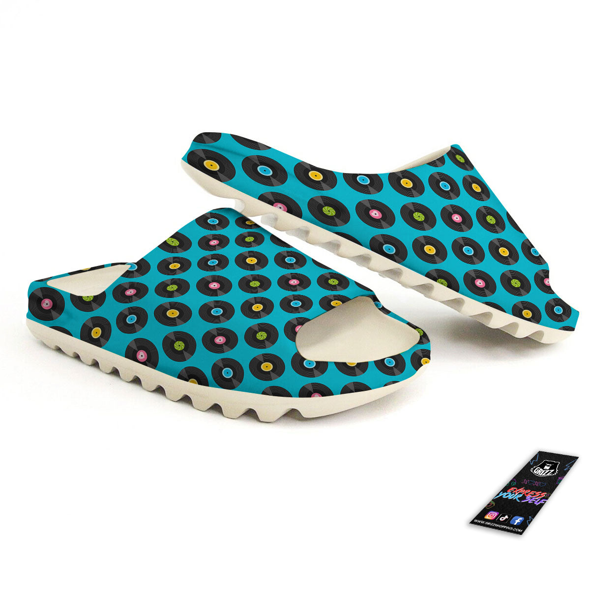 Vinyl Record Blue Print Pattern Sandals-grizzshop
