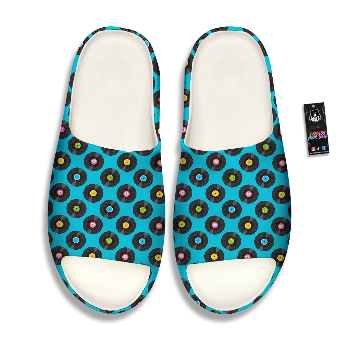 Vinyl Record Blue Print Pattern Sandals-grizzshop