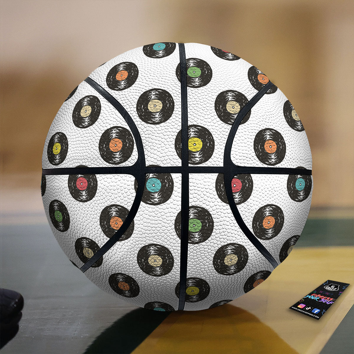 Vinyl Record Hand Drawn Print Pattern Basketball