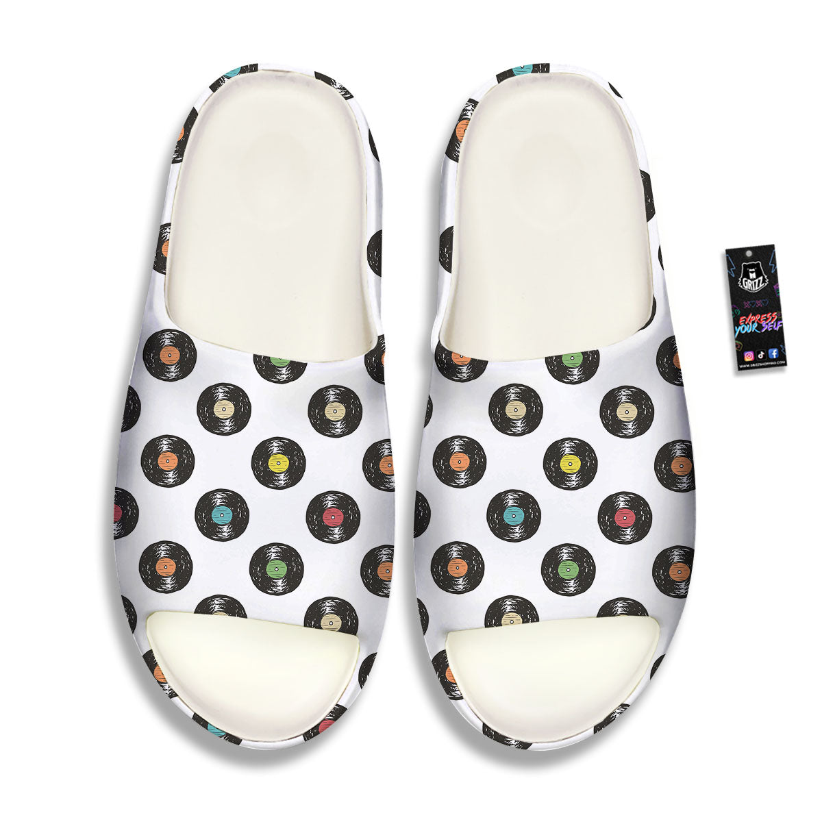 Vinyl Record Hand Drawn Print Pattern Sandals-grizzshop