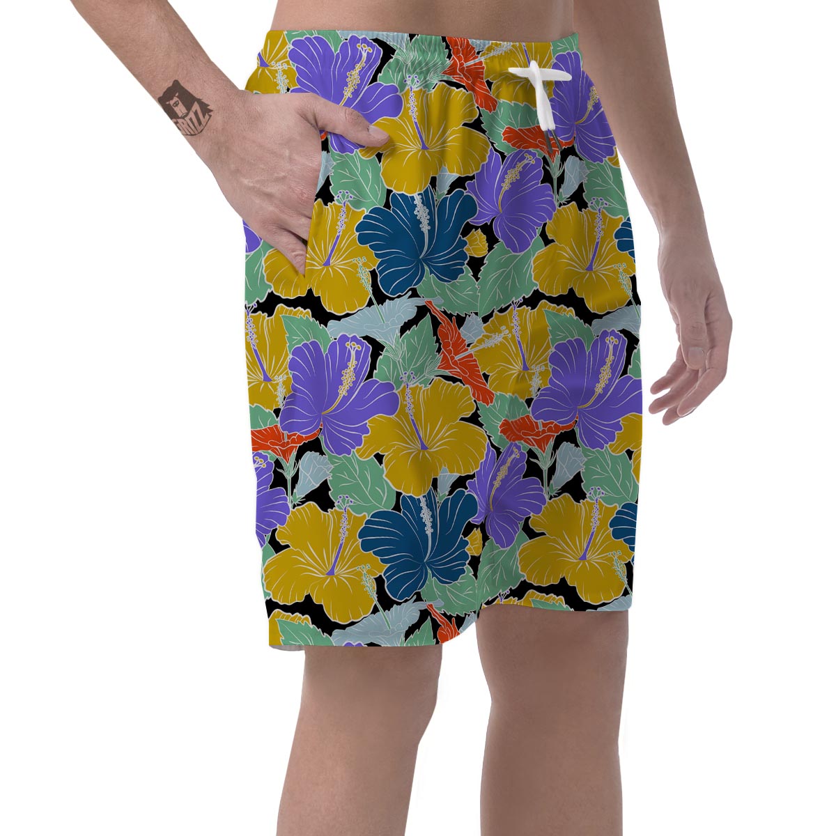 Violet Hibiscus Flower Hawaiian Print Men's Shorts-grizzshop