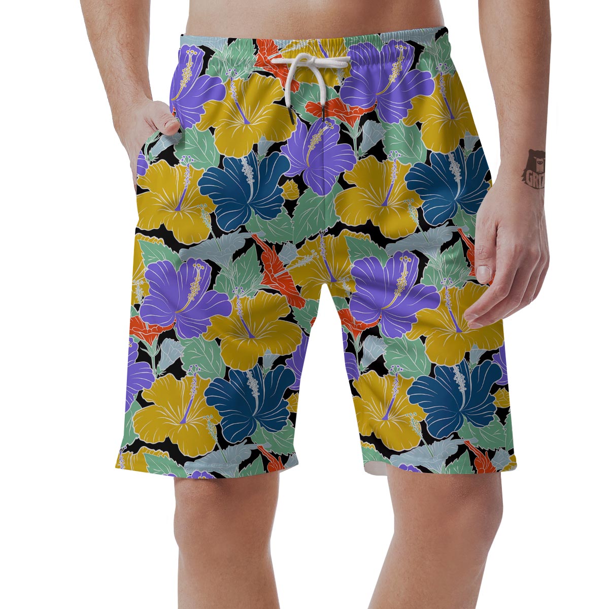 Violet Hibiscus Flower Hawaiian Print Men's Shorts-grizzshop