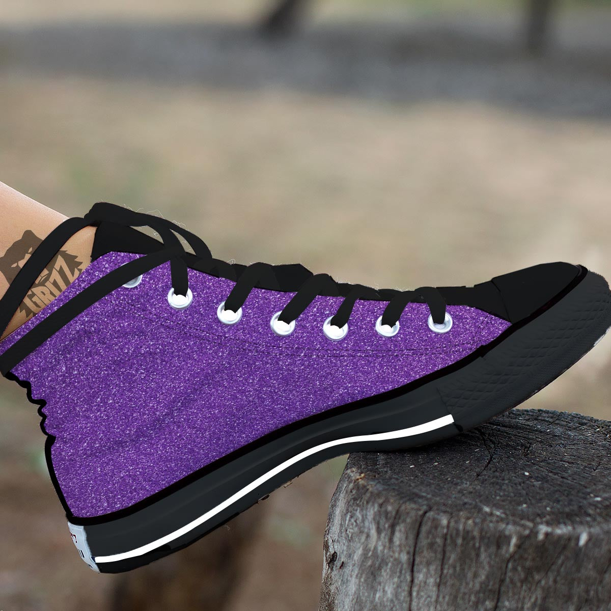 Violet Purple Glitter Artwork Print Black High Top Shoes-grizzshop