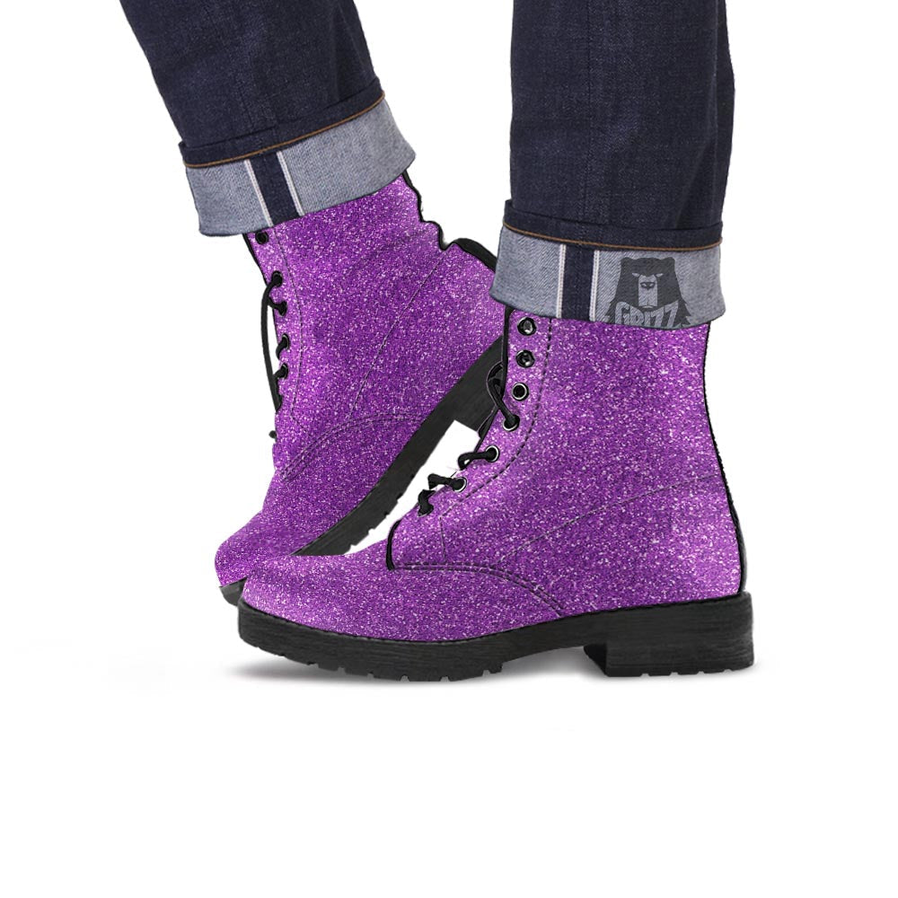 Violet Purple Glitter Artwork Print Leather Boots-grizzshop