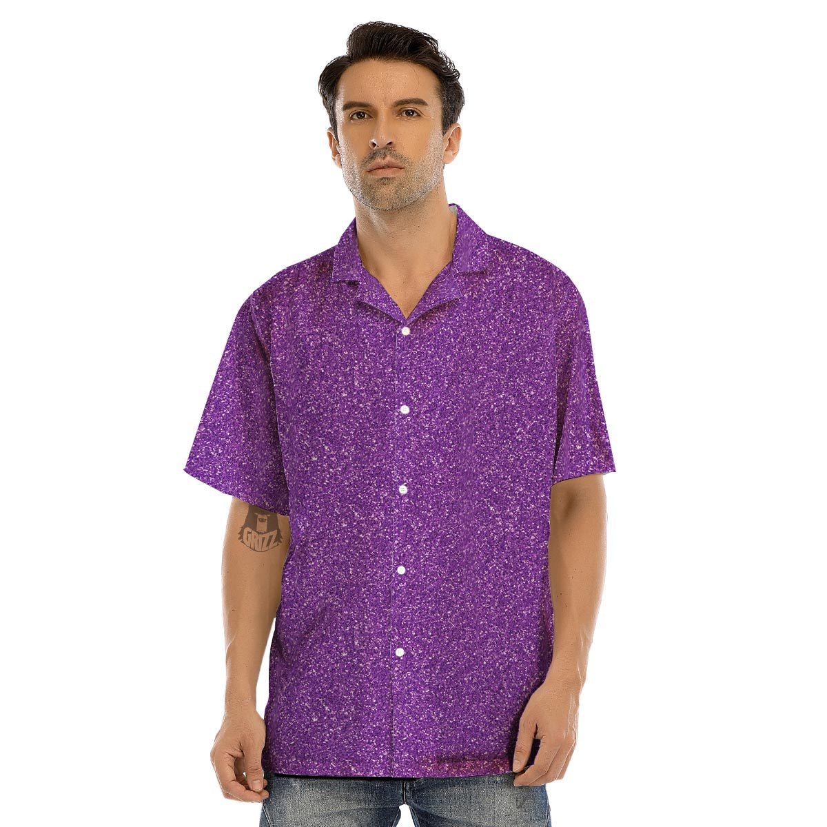 Violet Purple Glitter Artwork Print Men’s Hawaiian Shirt-grizzshop