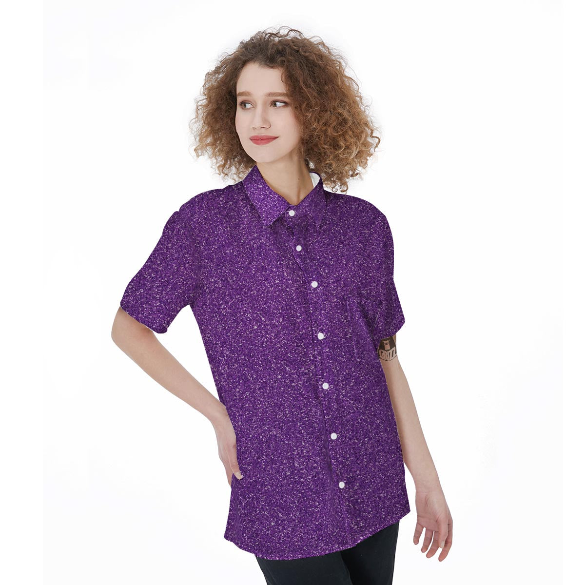 Violet Purple Glitter Artwork Print Women's Short Sleeve Shirts-grizzshop