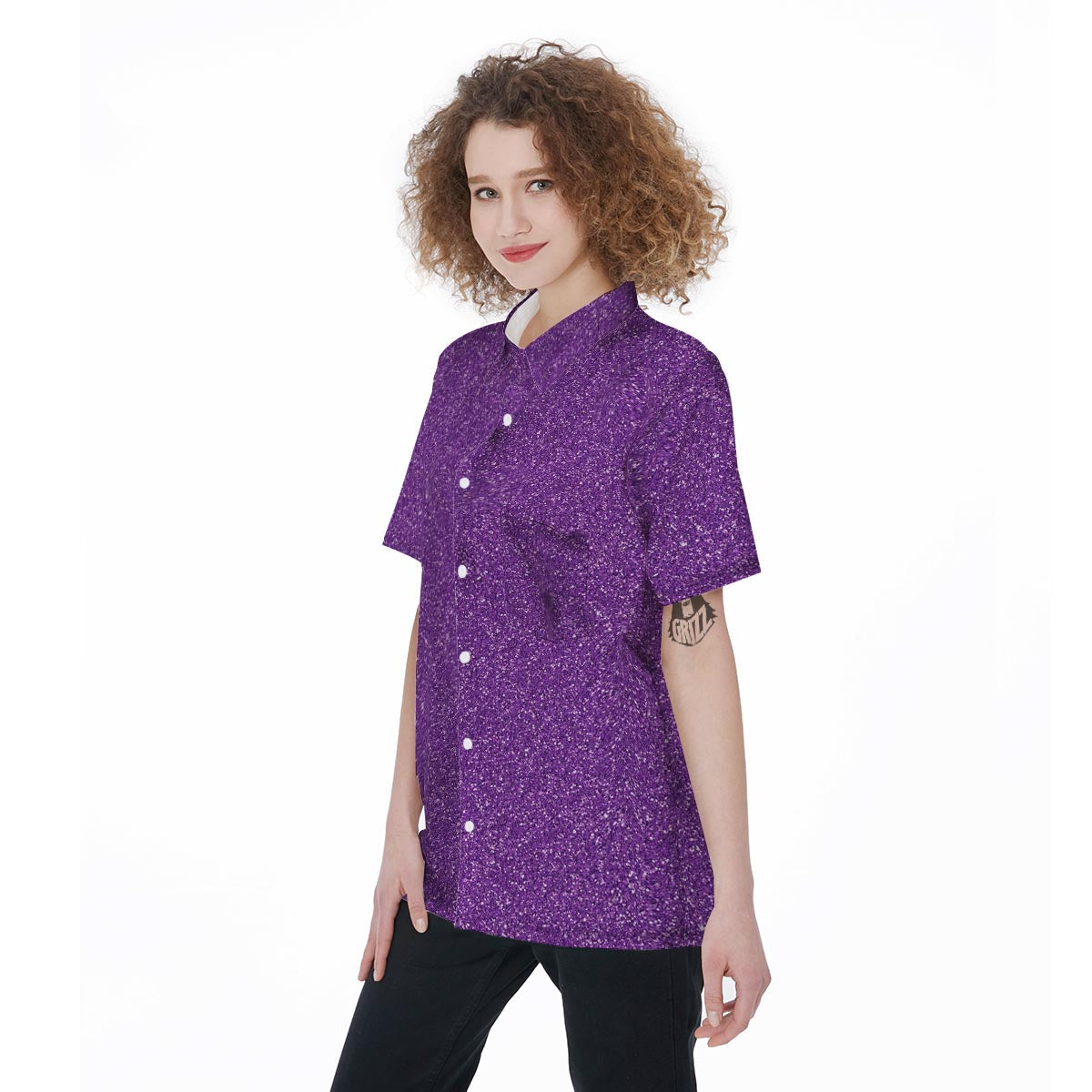 Violet Purple Glitter Artwork Print Women's Short Sleeve Shirts-grizzshop