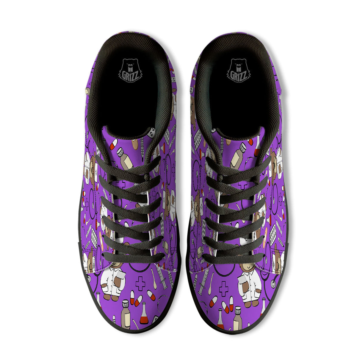 Violet Teddy Bear Nurse Black Low Top Sneakers-grizzshop