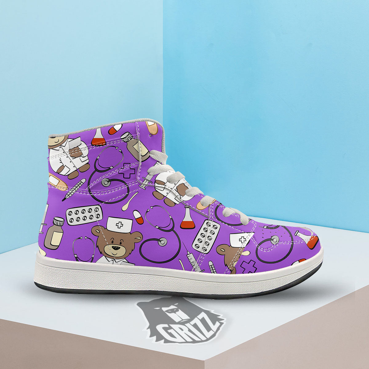 Violet Teddy Bear Nurse High Top Sneakers-grizzshop