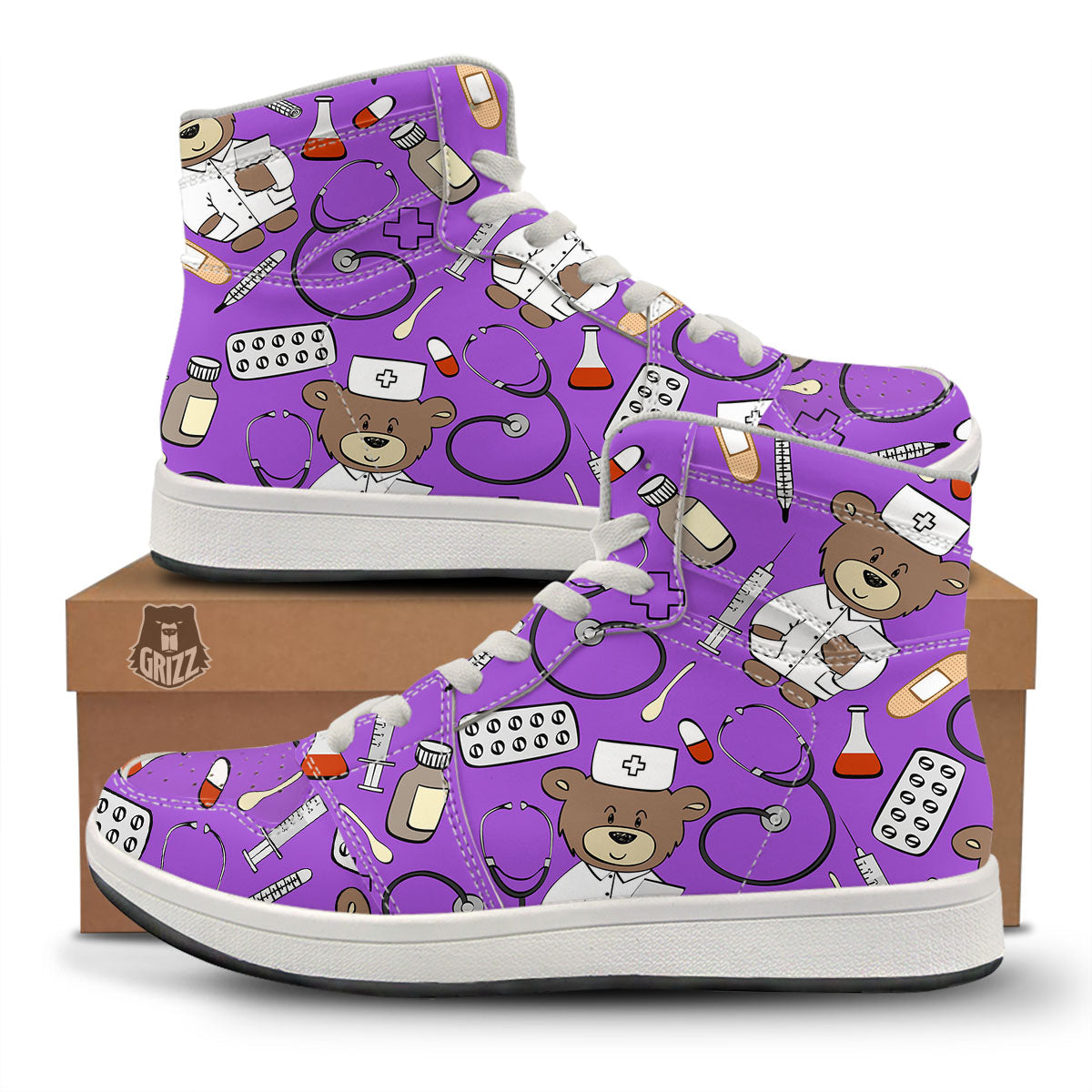 Violet Teddy Bear Nurse High Top Sneakers-grizzshop