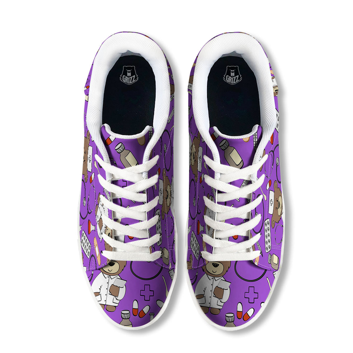 Violet Teddy Bear Nurse White Low Top Sneakers-grizzshop