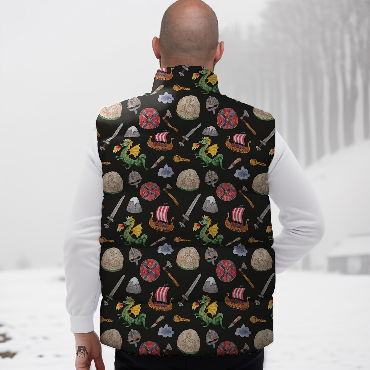 Violin Pattern Print Down Vest-grizzshop
