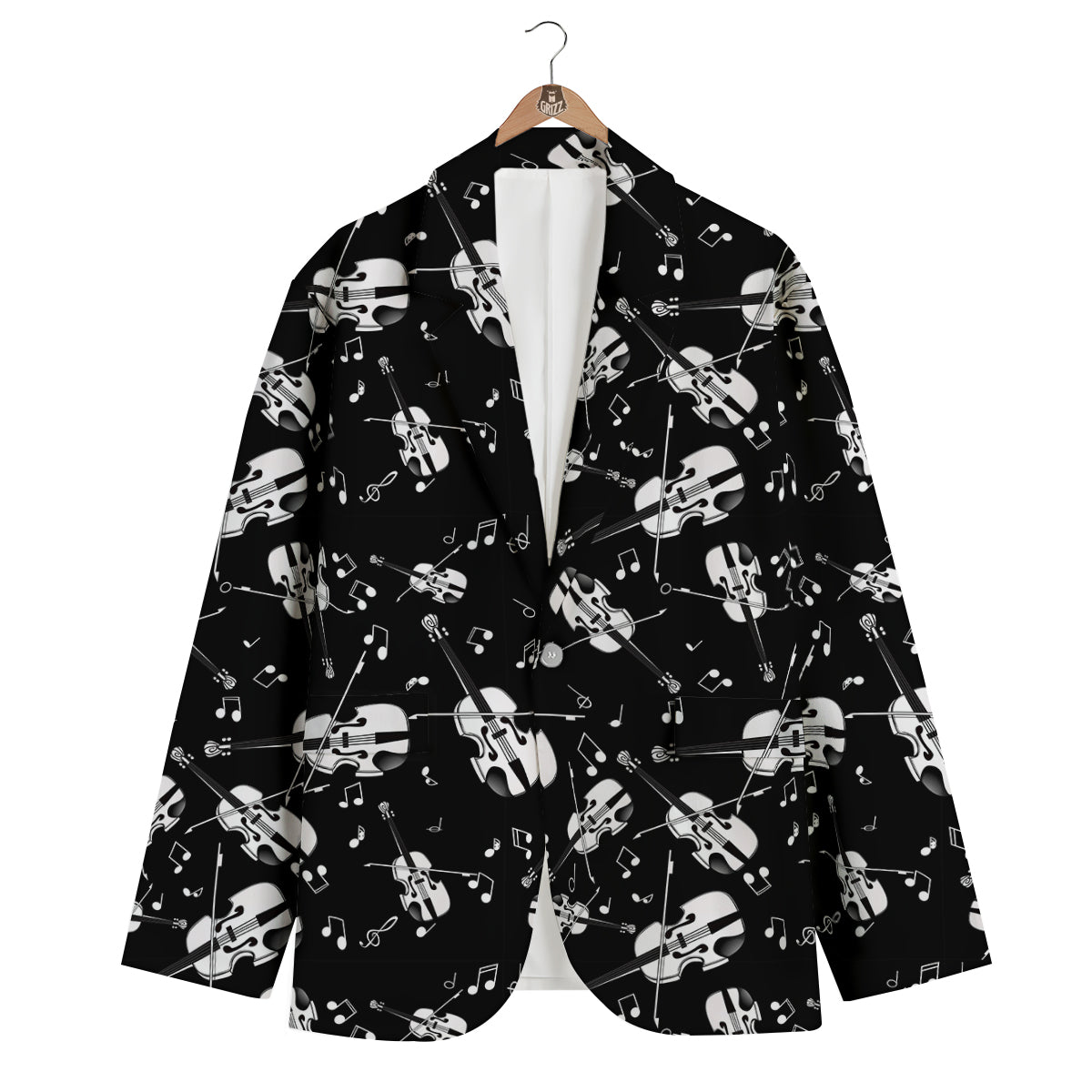 Violin Pattern Print Men's Blazer-grizzshop