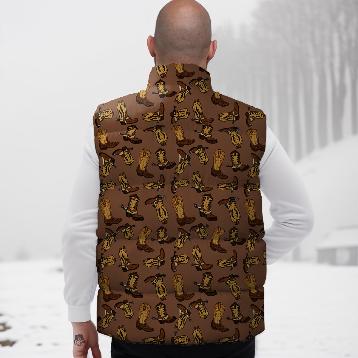 Violin Print Pattern Down Vest-grizzshop
