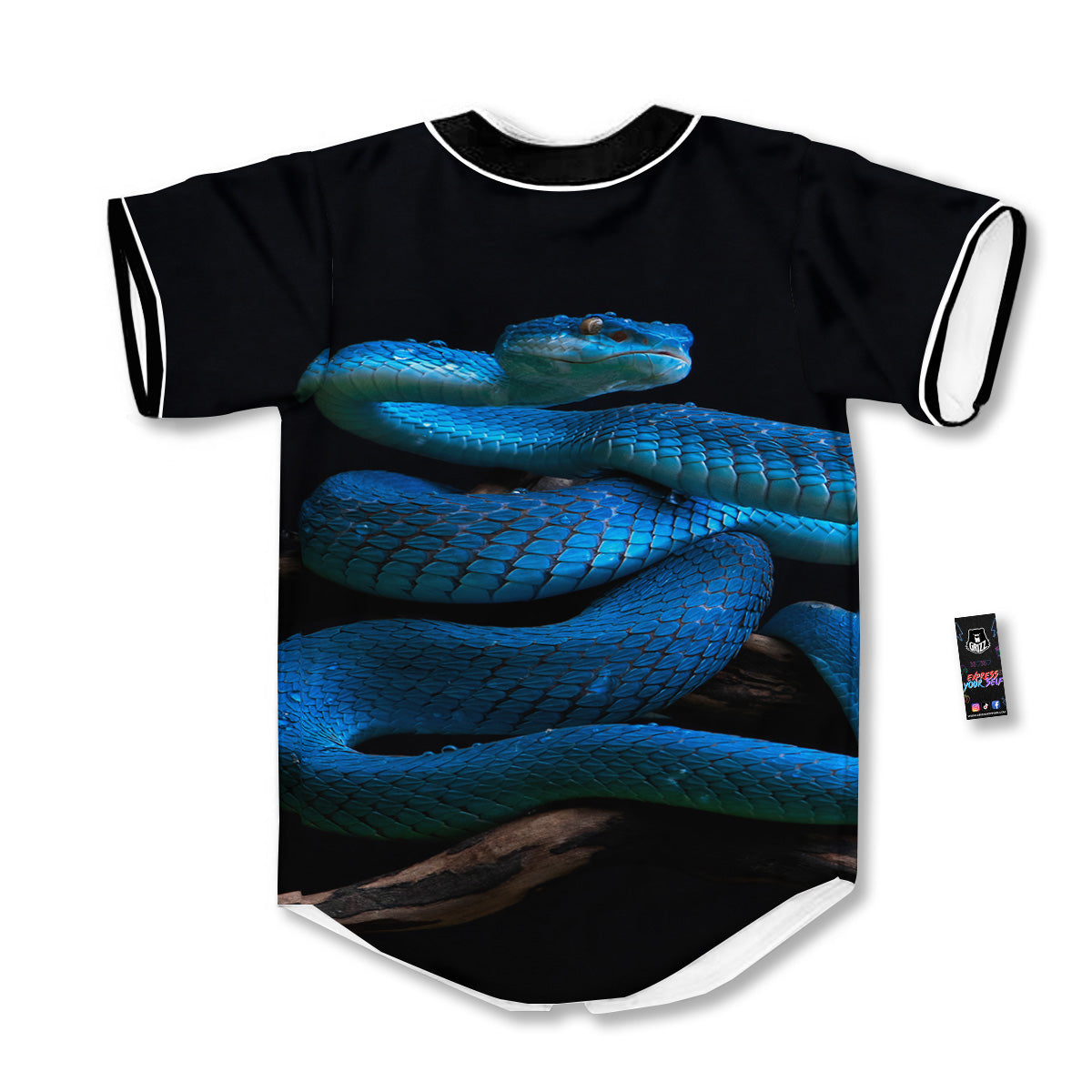 Viper Snake Blue Pit Print Baseball Jersey-grizzshop