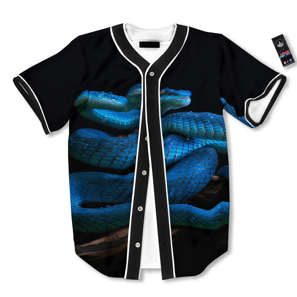 Viper Snake Blue Pit Print Baseball Jersey-grizzshop