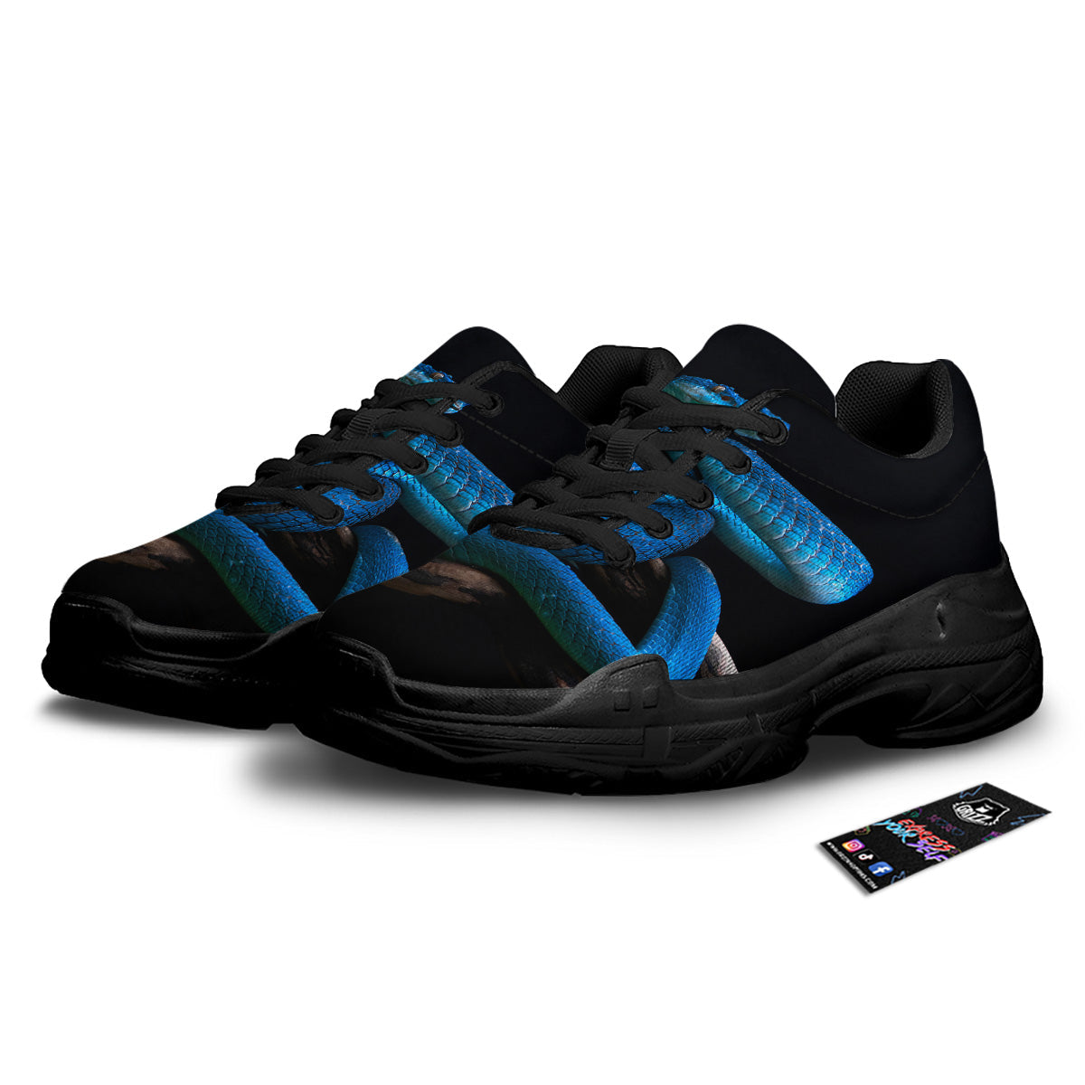 Viper Snake Blue Pit Print Black Chunky Shoes-grizzshop