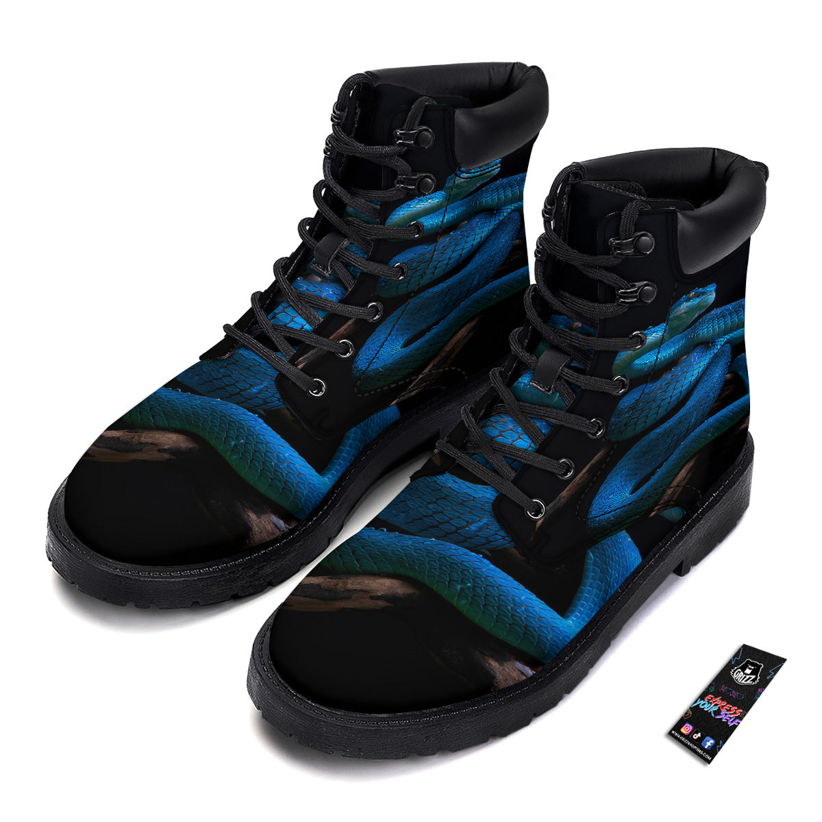 Viper Snake Blue Pit Print Boots-grizzshop