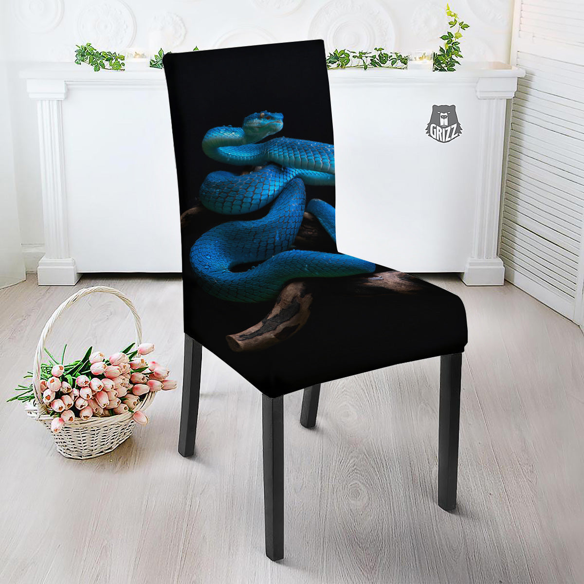 Viper Snake Blue Pit Print Dining Chair Slipcover-grizzshop
