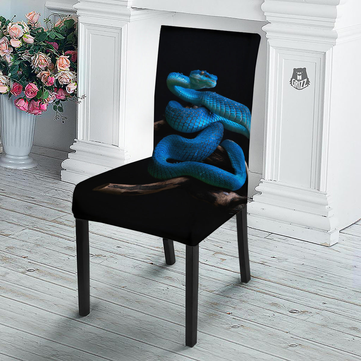 Viper Snake Blue Pit Print Dining Chair Slipcover-grizzshop