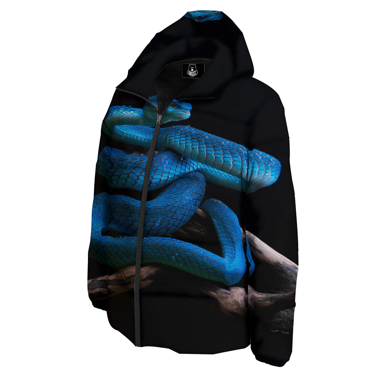 Viper Snake Blue Pit Print Down Jacket-grizzshop