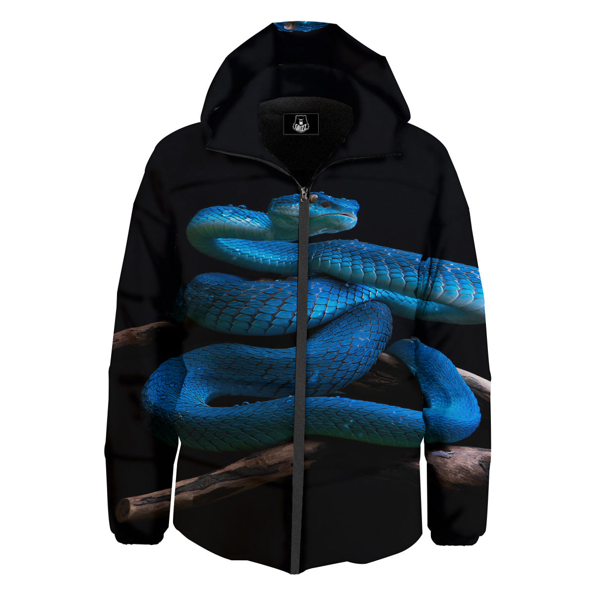 Viper Snake Blue Pit Print Down Jacket-grizzshop