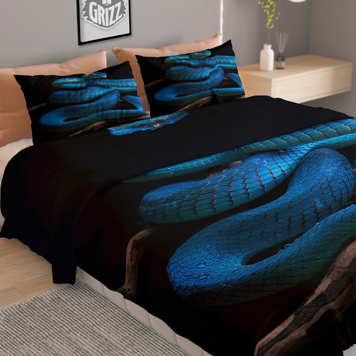 Viper Snake Blue Pit Print Duvet Cover Bedding Set