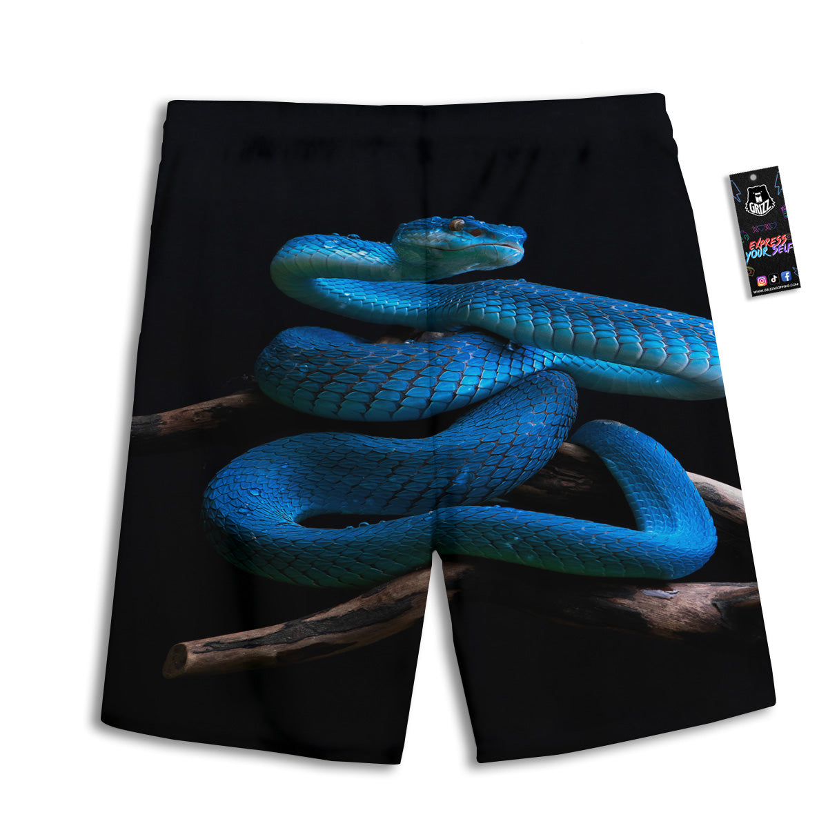 Viper Snake Blue Pit Print Men's Athletic Shorts