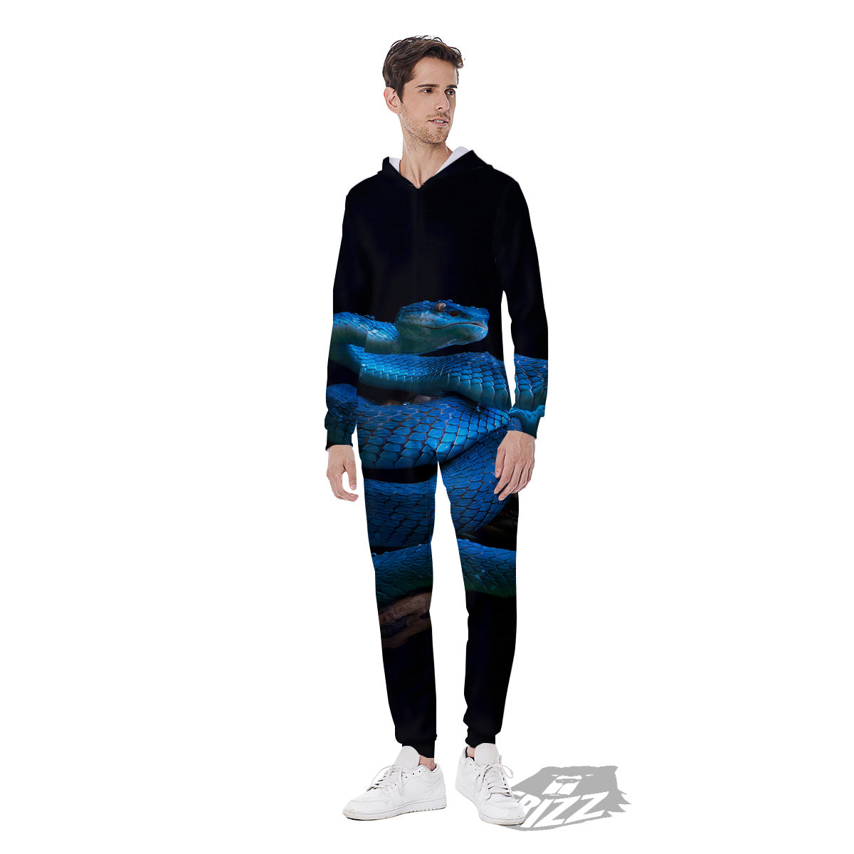 Viper Snake Blue Pit Print Men's Jumpsuit-grizzshop