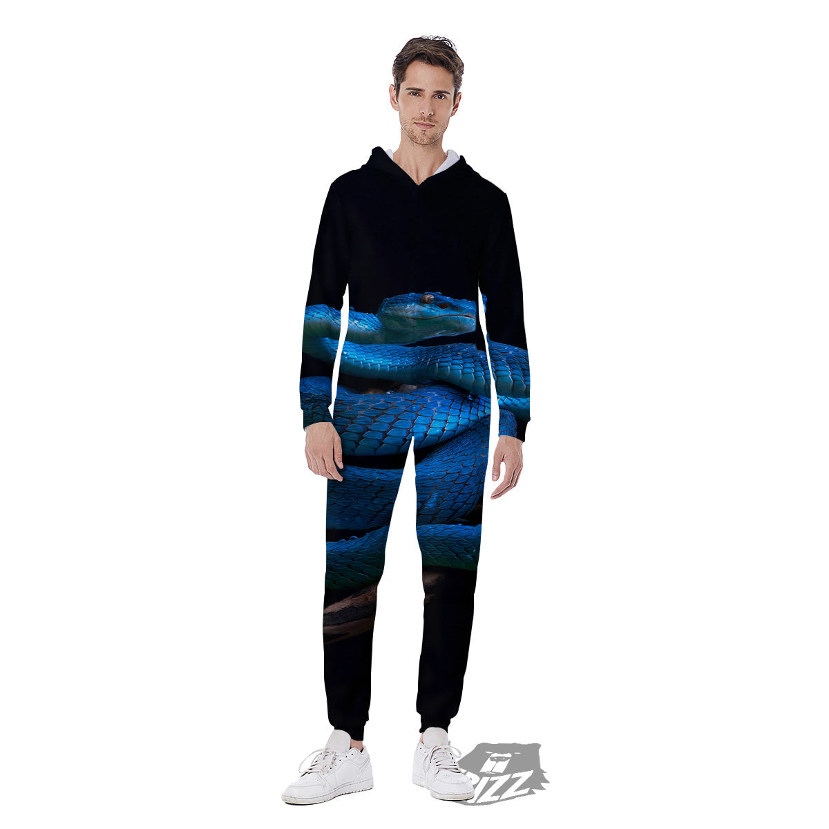 Viper Snake Blue Pit Print Men's Jumpsuit-grizzshop
