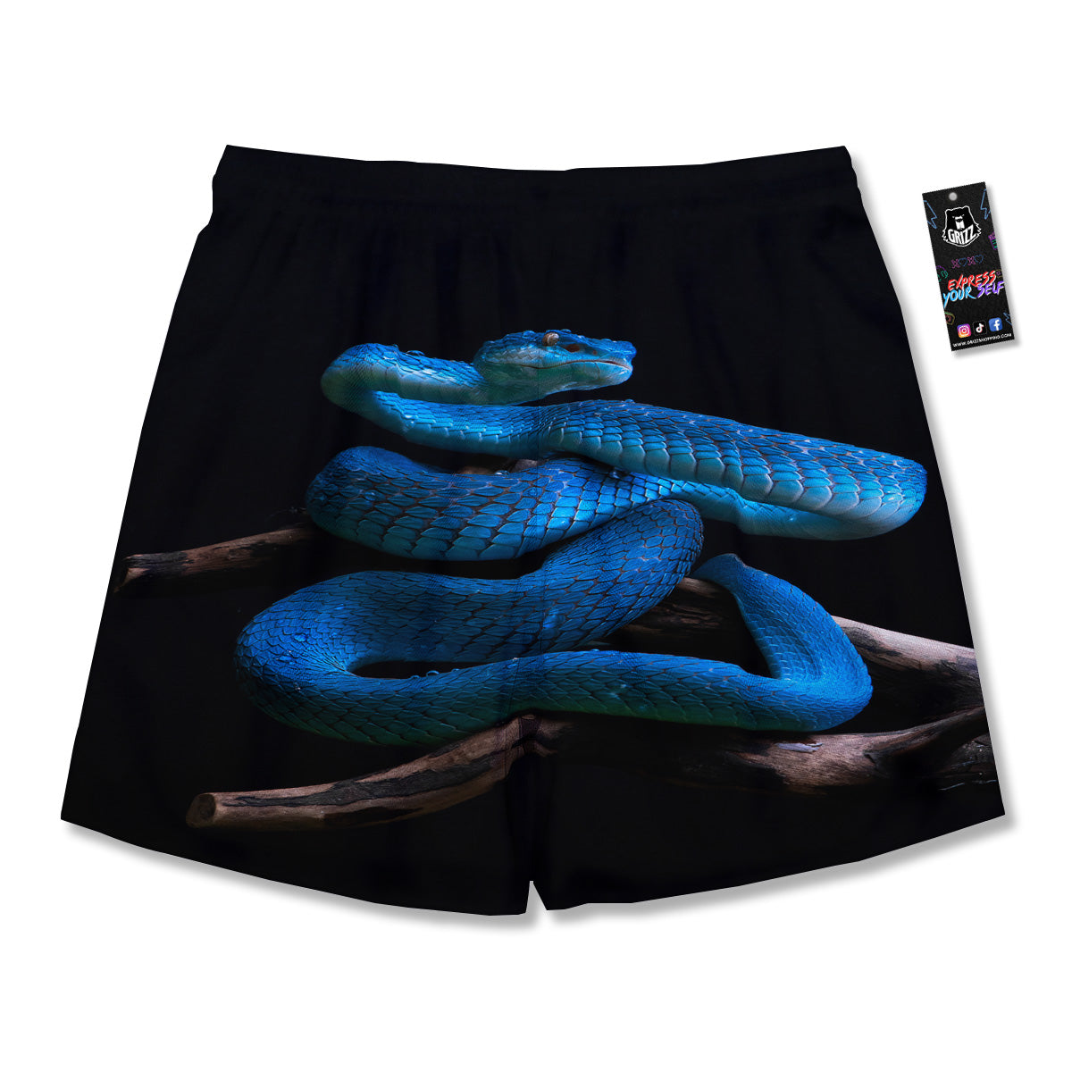 Viper Snake Blue Pit Print Men's Running Shorts-grizzshop