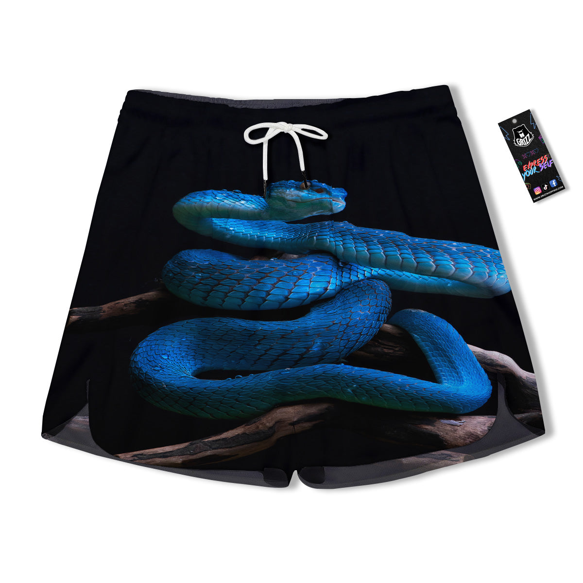 Viper Snake Blue Pit Print Men's Running Shorts-grizzshop