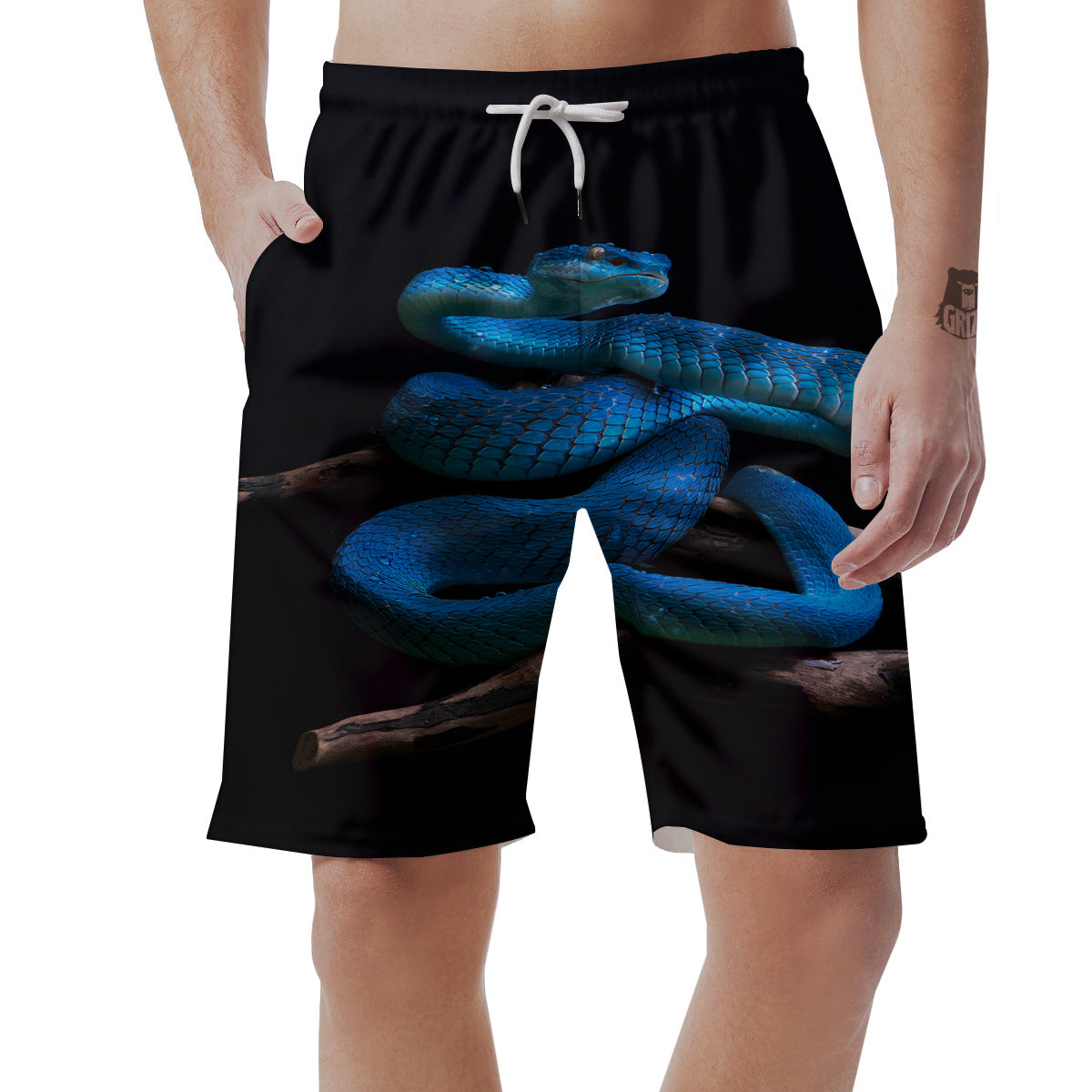 Viper Snake Blue Pit Print Men's Shorts-grizzshop