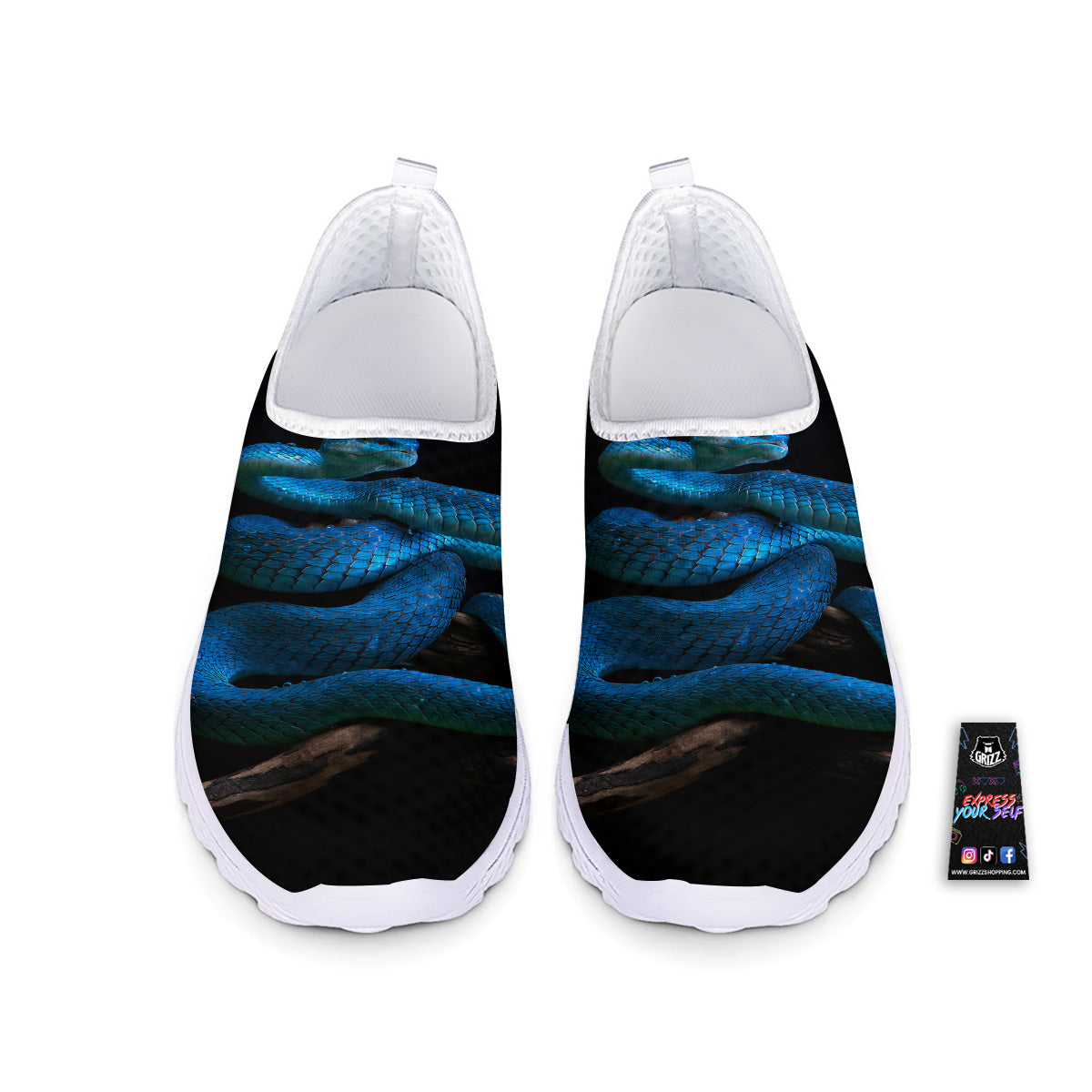 Viper Snake Blue Pit Print Nurse Shoes-grizzshop