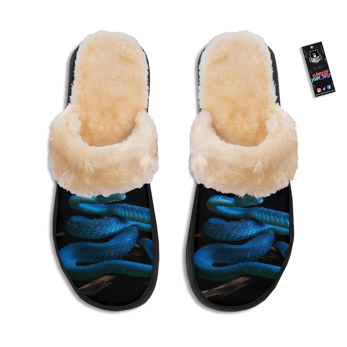 Viper Snake Blue Pit Print Slippers-grizzshop