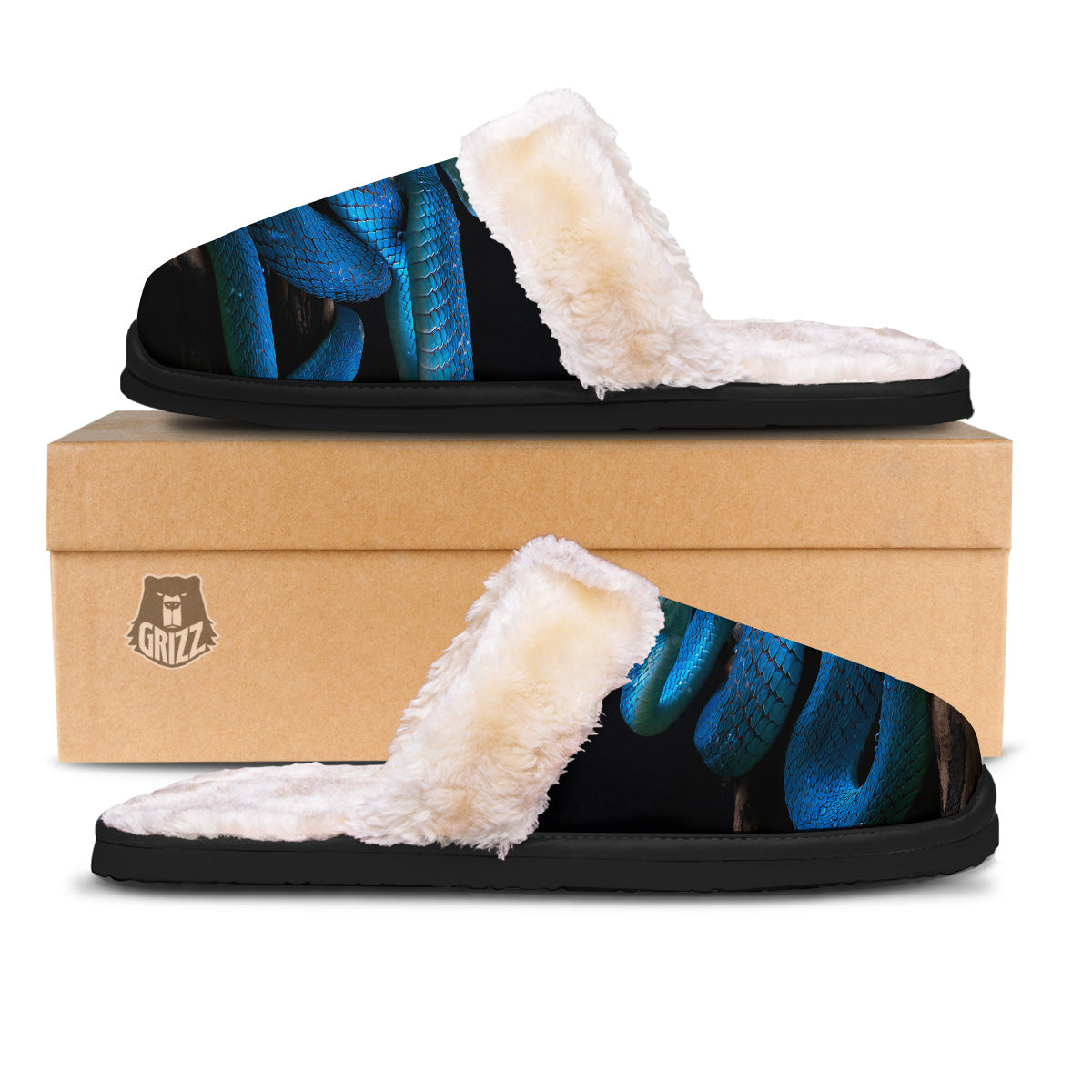 Viper Snake Blue Pit Print Slippers-grizzshop
