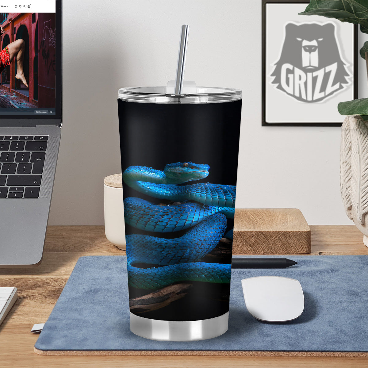 Viper Snake Blue Pit Print Tumbler-grizzshop