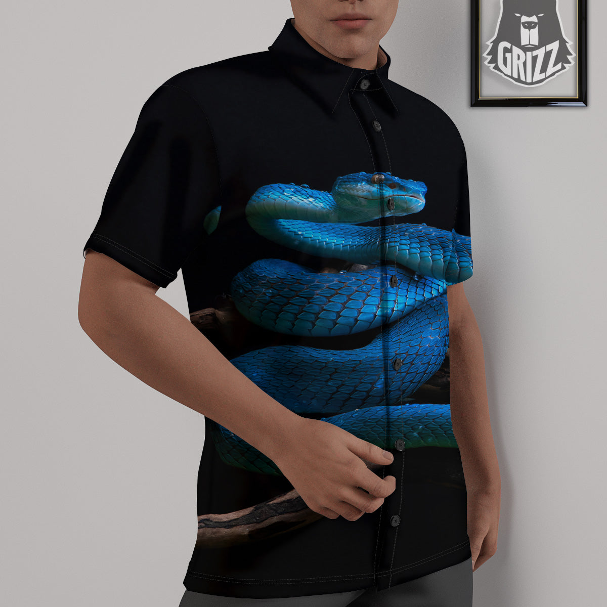 Viper Snake Blue Pit Print Untucked Shirts-grizzshop