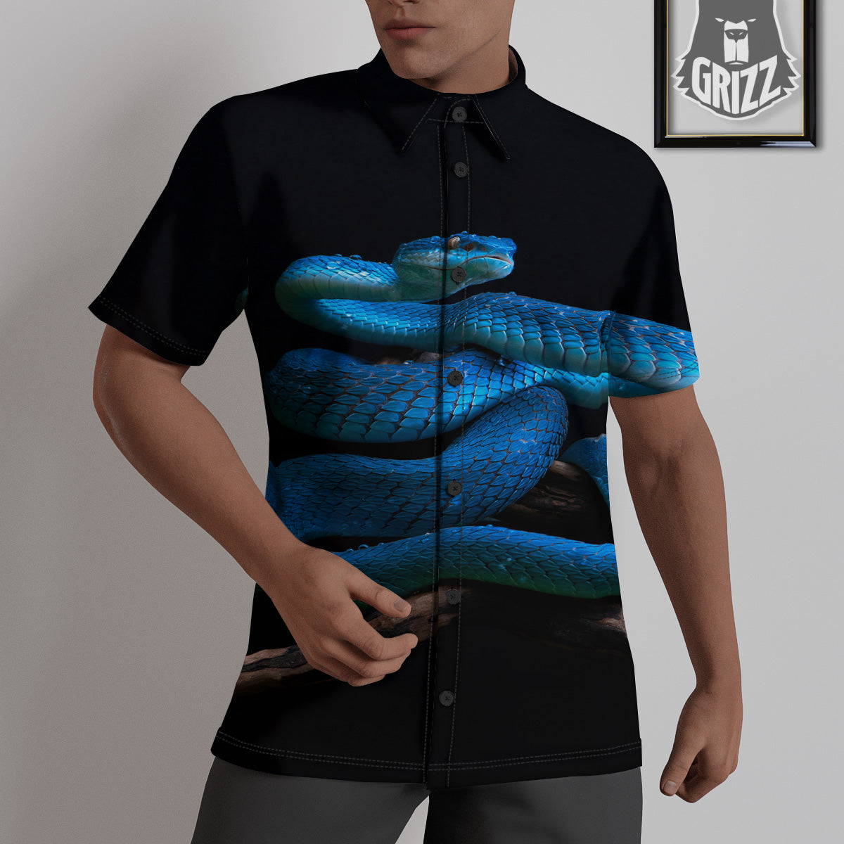 Viper Snake Blue Pit Print Untucked Shirts-grizzshop