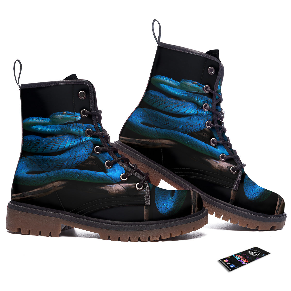 Viper Snake Blue Pit Print Work Boots-grizzshop